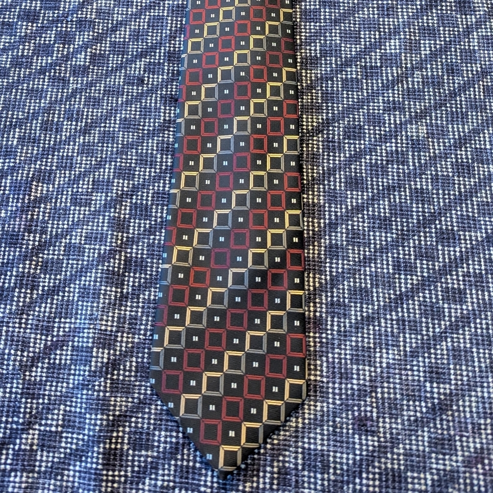 Alexander Julian Black and Red Square Pattern Tie